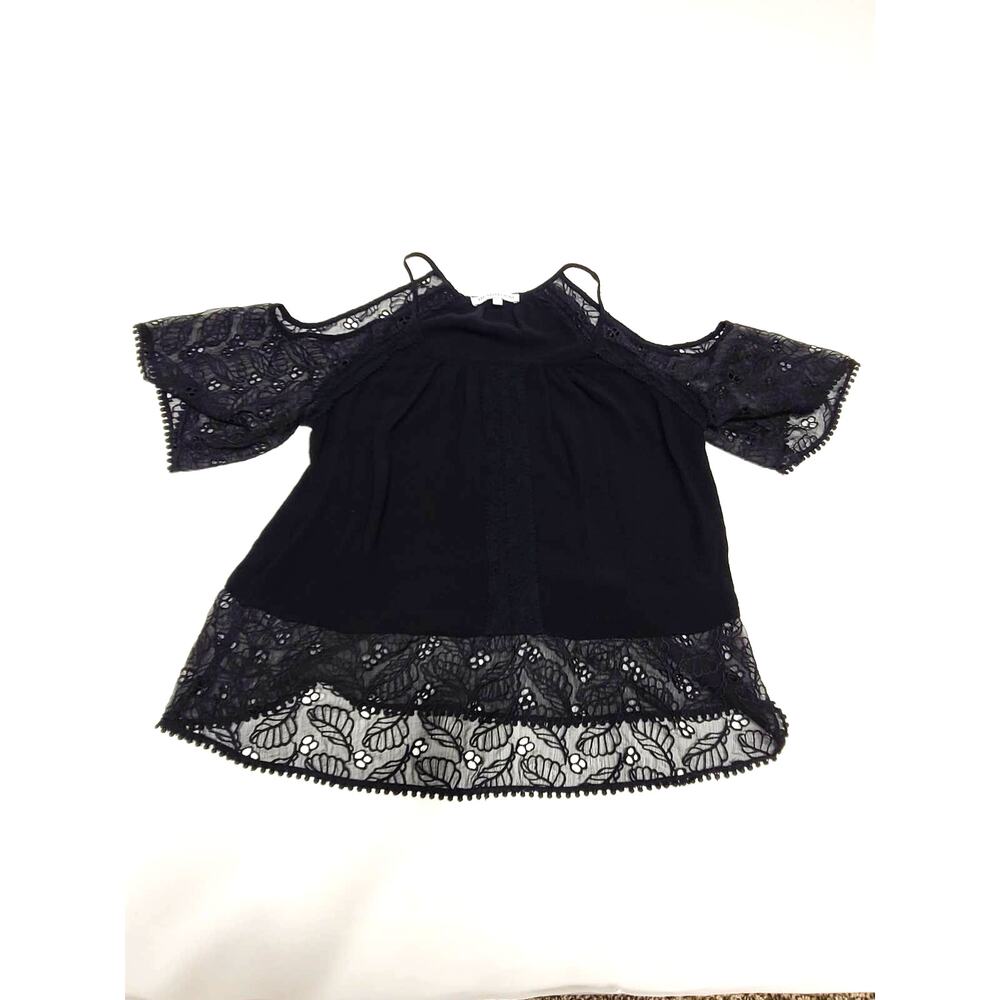 Heartloom black lace cold shoulder blouse women's medium - Picture 2 of 6